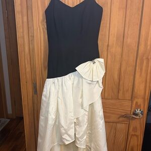 Vintage 80s/90s Black and White Asymmetrical Dress with Bow Detail